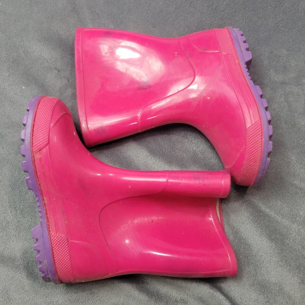Pink‎ Toddler Girl Rubber Rain Boots Purple Sole Size 5-6 Made in Canada
